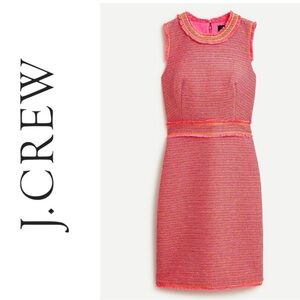 J Crew Pink Tweed Sheath Dress with Fringe
